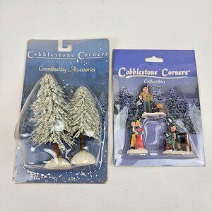 Cobblestone Corners Collectibles Accessories Set Christmas Village Trees People